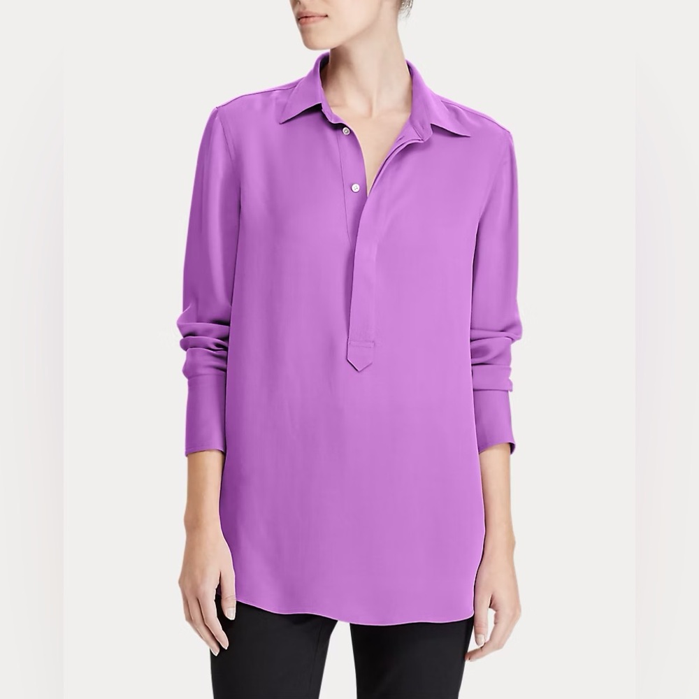 Polo Mulberry Silk Georgette Blouse in Amethyst XL